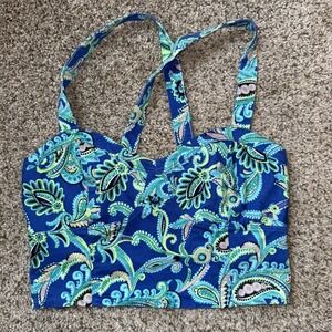 Aeropostale Paisley Crop Top Blue Smocked Adjustable Straps Size M